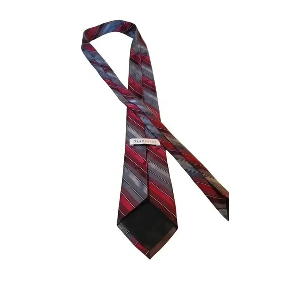Van Heusen 100% Silk Neck Tie Reds/Grays Striped Woven Necktie - Picture 5 of 10